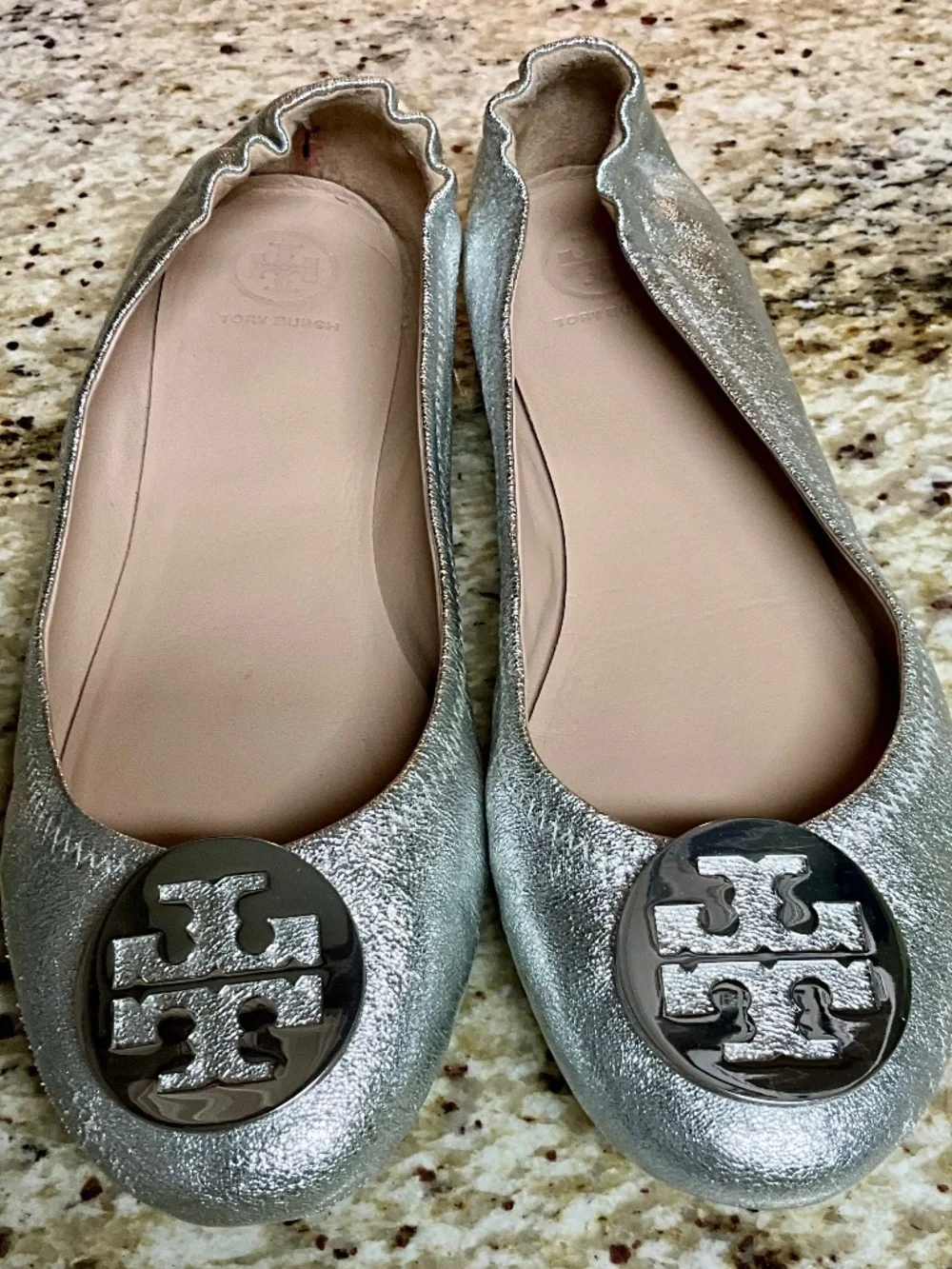 Tory Burch Silver Metallic Flats